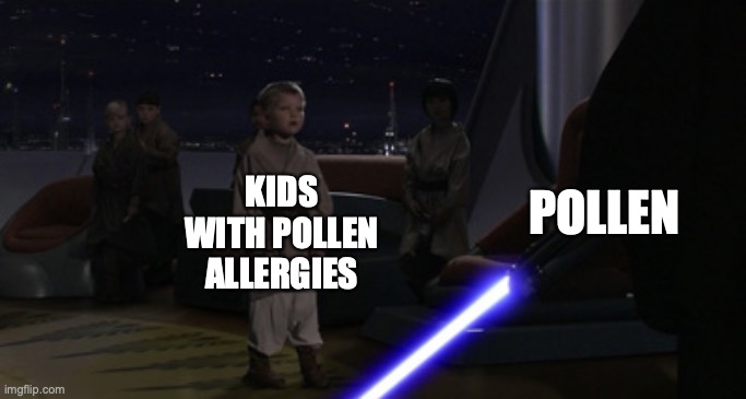 I dont have them just thought this was funny | KIDS WITH POLLEN ALLERGIES; POLLEN | image tagged in anakin kills younglings,funny,memes,fun,pollen | made w/ Imgflip meme maker
