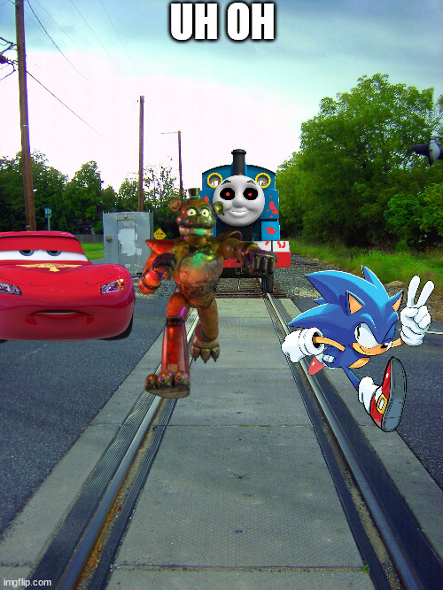 train track | UH OH | image tagged in train track | made w/ Imgflip meme maker