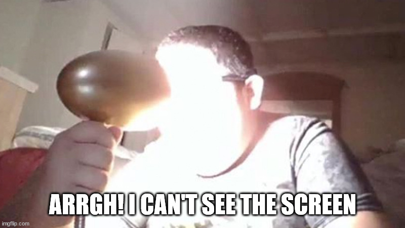 kid shining light into face | ARRGH! I CAN'T SEE THE SCREEN | image tagged in kid shining light into face | made w/ Imgflip meme maker