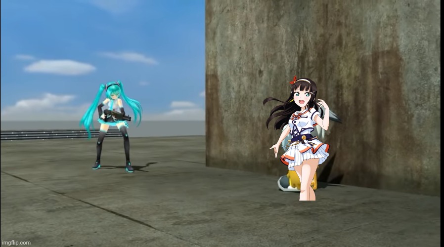 How the Aqours and Hatsune Miku collab stared | image tagged in love live,anime,hatsune miku | made w/ Imgflip meme maker