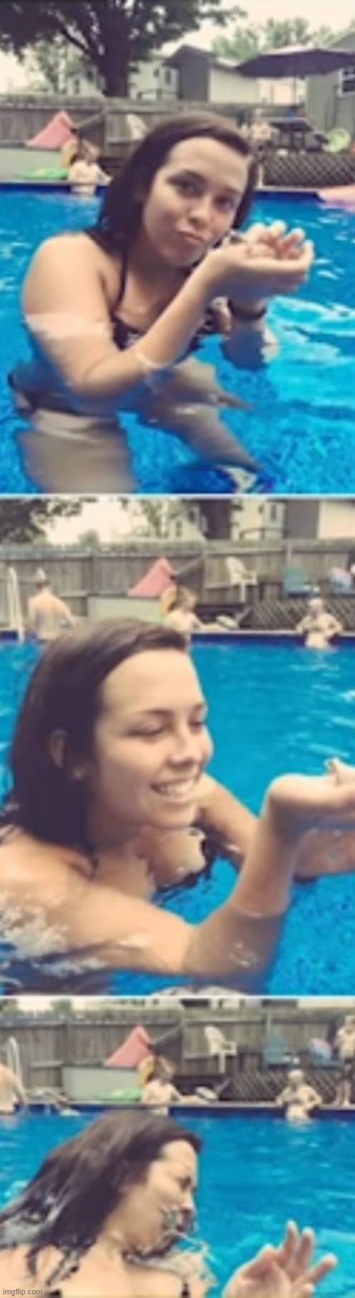 she found a frog in swimming pool | image tagged in memes | made w/ Imgflip meme maker