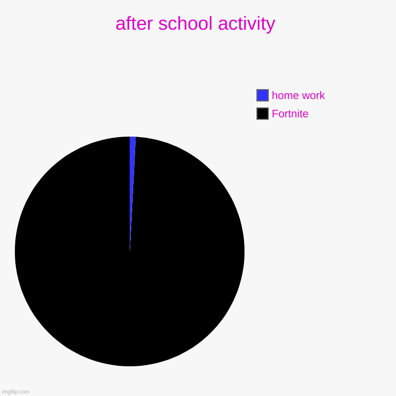 after school activity | Fortnite, home work | image tagged in charts,pie charts | made w/ Imgflip chart maker
