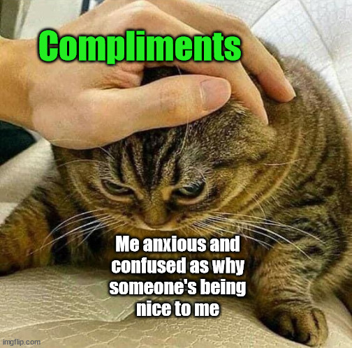 Compliments; Me anxious and
confused as why
someone's being
nice to me | image tagged in depression | made w/ Imgflip meme maker