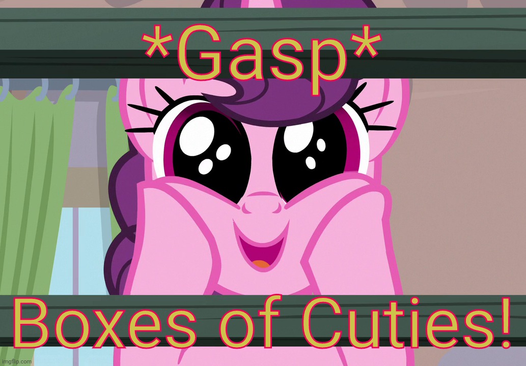 Surprised Sugar Belle (MLP) | *Gasp* Boxes of Cuties! | image tagged in surprised sugar belle mlp | made w/ Imgflip meme maker