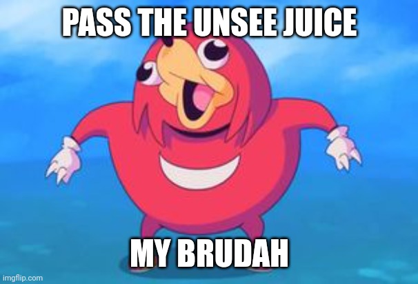 Uguanda knuckles | PASS THE UNSEE JUICE MY BRUDAH | image tagged in uguanda knuckles | made w/ Imgflip meme maker