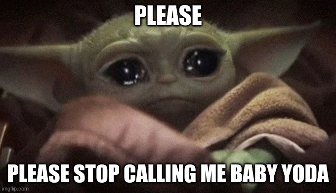 memes | PLEASE; PLEASE STOP CALLING ME BABY YODA | image tagged in crying baby yoda | made w/ Imgflip meme maker