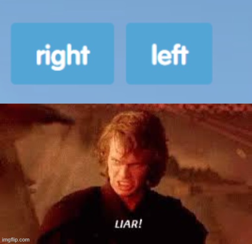 Right on the Left, Left on the Right | image tagged in anakin liar | made w/ Imgflip meme maker