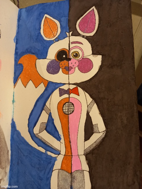 My Funtime Foxy and Lolbit fanart (sorry bad picture) | image tagged in fanart | made w/ Imgflip meme maker