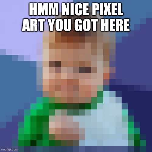 pixelated_success_baby | HMM NICE PIXEL ART YOU GOT HERE | image tagged in pixelated_success_baby | made w/ Imgflip meme maker