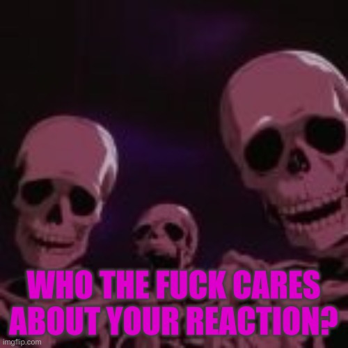 . | WHO THE FUCK CARES ABOUT YOUR REACTION? | made w/ Imgflip meme maker