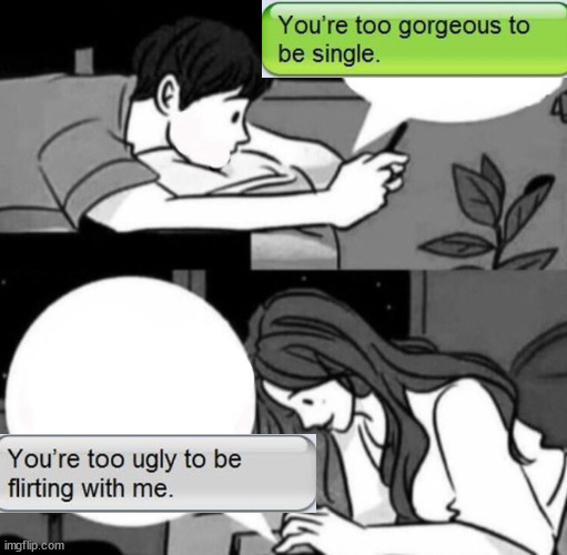 Boy and girl texting | image tagged in boy and girl texting,insults | made w/ Imgflip meme maker