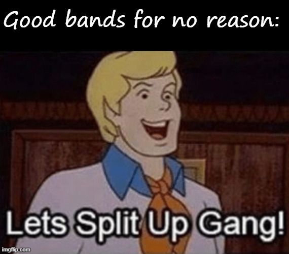 Good bands for no reason: | image tagged in blank black,let s split up hang | made w/ Imgflip meme maker
