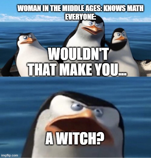 Wouldn't that make you | WOMAN IN THE MIDDLE AGES: KNOWS MATH
EVERYONE:; WOULDN'T THAT MAKE YOU... A WITCH? | image tagged in wouldn't that make you | made w/ Imgflip meme maker