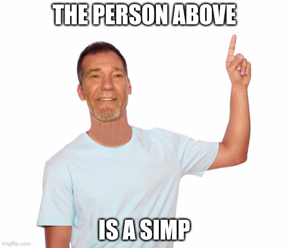 Random shitpost | THE PERSON ABOVE; IS A SIMP | image tagged in point up | made w/ Imgflip meme maker