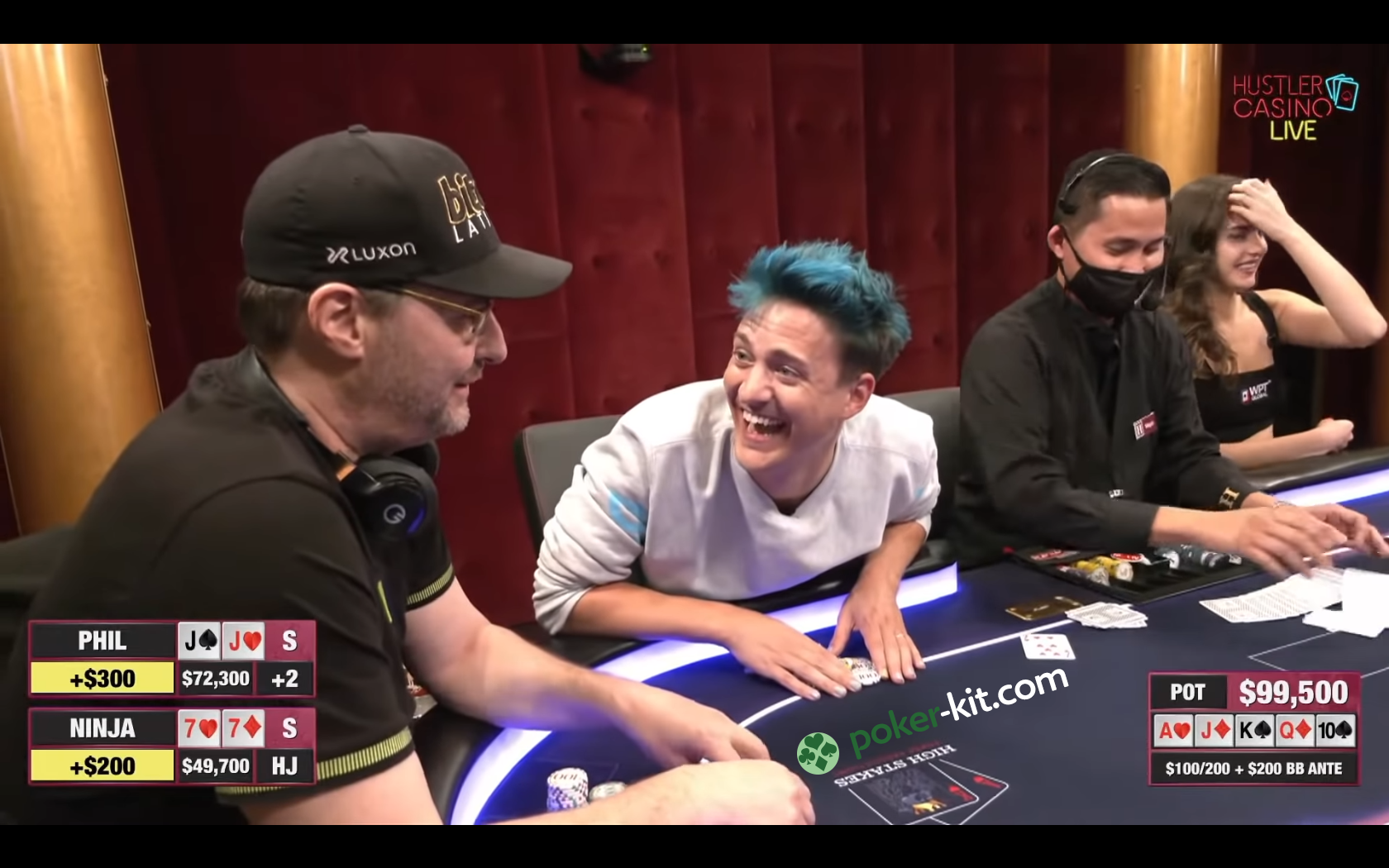 High Quality Ninja looking at Phil Hellmuth Blank Meme Template