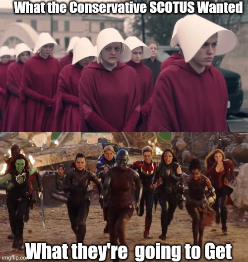 What the Conservative SCOTUS Wanted; What they're  going to Get | image tagged in handmaids tale,avengers female | made w/ Imgflip meme maker