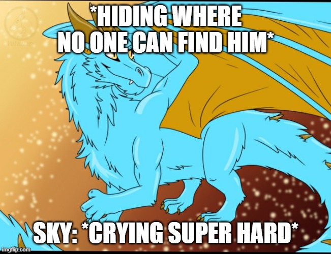 Sky Dragon | *HIDING WHERE NO ONE CAN FIND HIM*; SKY: *CRYING SUPER HARD* | image tagged in sky dragon | made w/ Imgflip meme maker