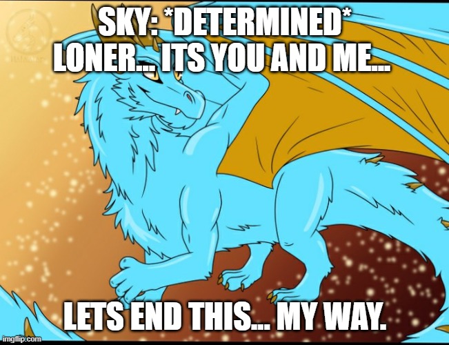 Sky Dragon | SKY: *DETERMINED* LONER... ITS YOU AND ME... LETS END THIS... MY WAY. | image tagged in sky dragon | made w/ Imgflip meme maker