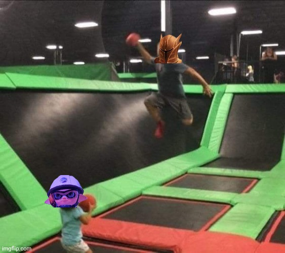 When Xander had enough of Monacher | image tagged in trampoline dodgeball | made w/ Imgflip meme maker