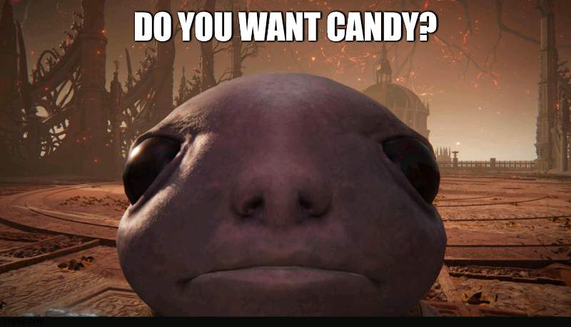 title | DO YOU WANT CANDY? | image tagged in staring albinauric | made w/ Imgflip meme maker