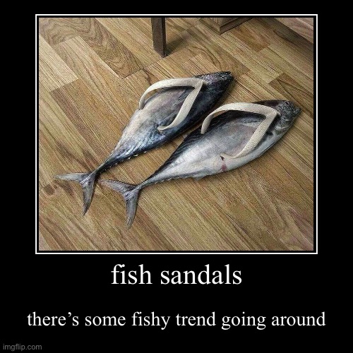 image tagged in sus,fish,sandals,lol | made w/ Imgflip demotivational maker