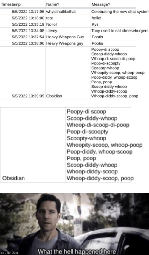i spend an hour creating the msmg shop site chat system and this is what i get | image tagged in what the hell happened here | made w/ Imgflip meme maker