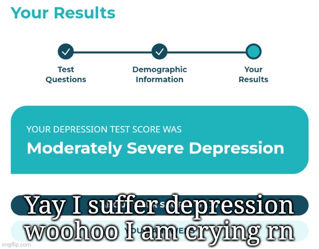 Yay I suffer depression woohoo I am crying rn | made w/ Imgflip meme maker