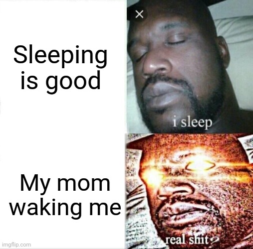 Am sleeping????????????? | Sleeping is good; My mom waking me | image tagged in memes,sleeping shaq | made w/ Imgflip meme maker