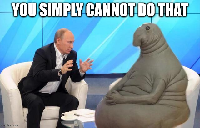 Putin talking to walrus | YOU SIMPLY CANNOT DO THAT | image tagged in putin talking to walrus | made w/ Imgflip meme maker
