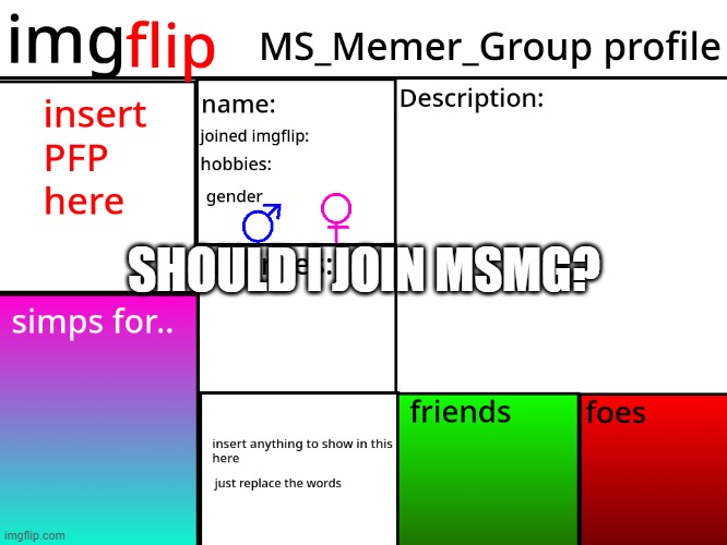 I will always be on SFG. | SHOULD I JOIN MSMG? | image tagged in msmg profile | made w/ Imgflip meme maker