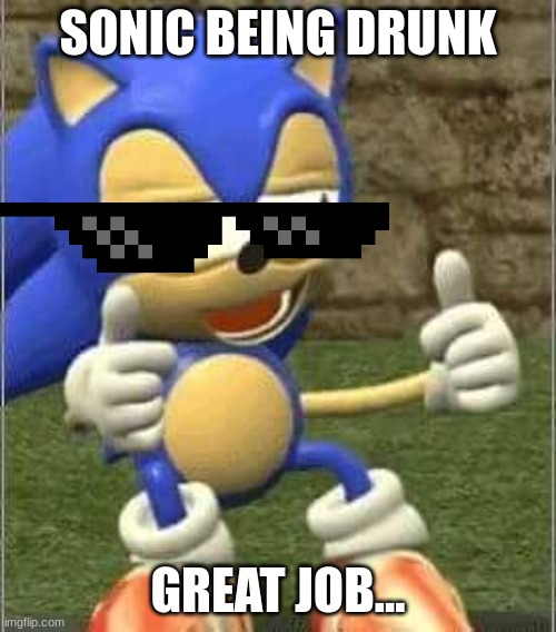 Drunk SONIC | SONIC BEING DRUNK; GREAT JOB... | image tagged in drunk sonic,funny memes | made w/ Imgflip meme maker