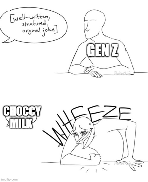 Wheeze | GEN Z; CHOCCY MILK | image tagged in funny,memes,gifs,funny memes,choccy milk,gen z | made w/ Imgflip meme maker