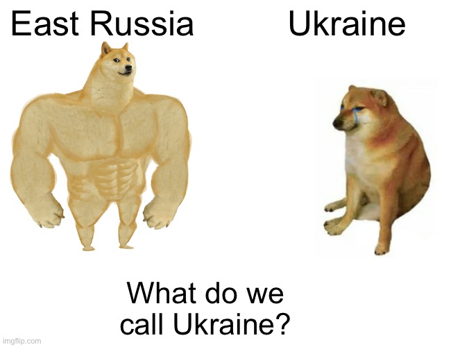 Buff Doge vs. Cheems | East Russia; Ukraine; What do we call Ukraine? | image tagged in memes,buff doge vs cheems | made w/ Imgflip meme maker