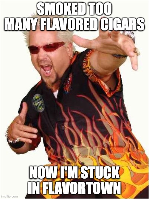 Guy Fieri | SMOKED TOO MANY FLAVORED CIGARS; NOW I'M STUCK IN FLAVORTOWN | image tagged in guy fieri | made w/ Imgflip meme maker