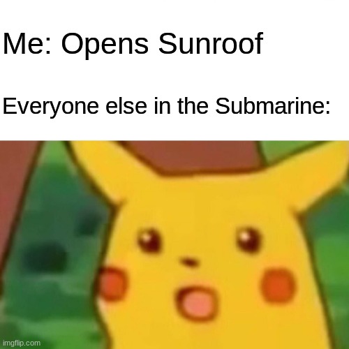 Sub Memes | Me: Opens Sunroof; Everyone else in the Submarine: | image tagged in memes,surprised pikachu | made w/ Imgflip meme maker
