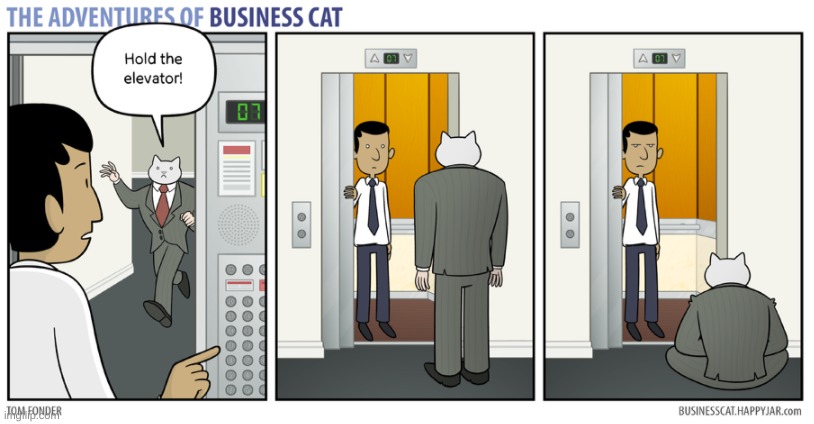 Business Cat waits for an elevator | image tagged in business cat,business,cat,comics,webcomics,elevator | made w/ Imgflip meme maker