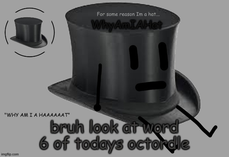 Hat announcement temp | bruh look at word 6 of todays octordle | image tagged in hat announcement temp | made w/ Imgflip meme maker