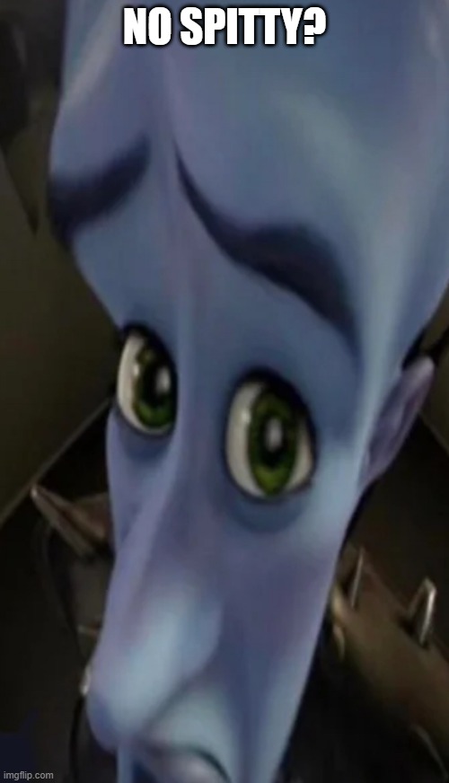 Megamind peeking | NO SPITTY? | image tagged in no bitches | made w/ Imgflip meme maker
