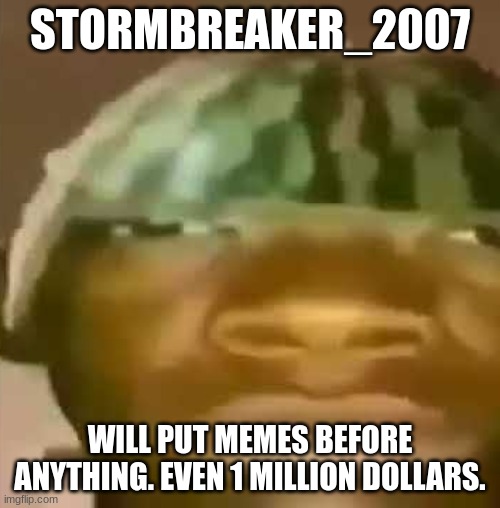 Crap post 6: stormbreaker_2007 | STORMBREAKER_2007; WILL PUT MEMES BEFORE ANYTHING. EVEN 1 MILLION DOLLARS. | made w/ Imgflip meme maker