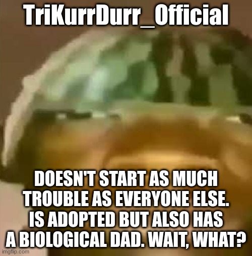 Crap Post 23: TriKurrDurr_Official | TriKurrDurr_Official; DOESN'T START AS MUCH TROUBLE AS EVERYONE ELSE. IS ADOPTED BUT ALSO HAS A BIOLOGICAL DAD. WAIT, WHAT? | made w/ Imgflip meme maker