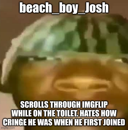 Crap Post 24: beach_boy_Josh | beach_boy_Josh; SCROLLS THROUGH IMGFLIP WHILE ON THE TOILET. HATES HOW CRINGE HE WAS WHEN HE FIRST JOINED | made w/ Imgflip meme maker