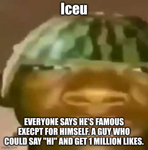Crap Post 28: Iceu | Iceu; EVERYONE SAYS HE'S FAMOUS EXECPT FOR HIMSELF. A GUY WHO COULD SAY "HI" AND GET 1 MILLION LIKES. | made w/ Imgflip meme maker