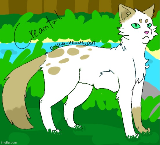 My Warriors OC I made using a Picrew- a she-cat RiverClan warrior her name  is Salmonleap - Imgflip