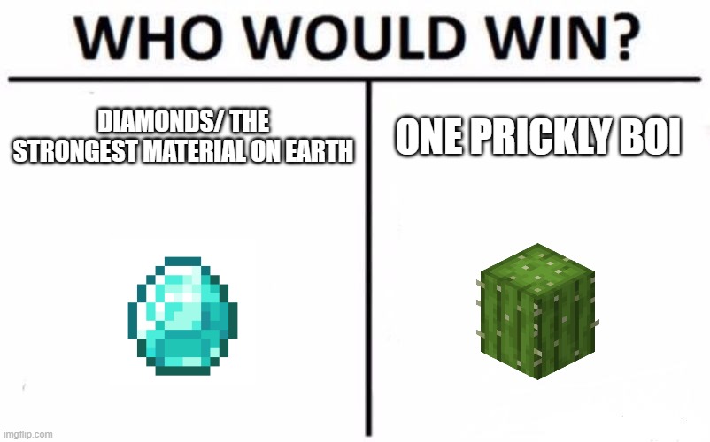 Who Would Win? | DIAMONDS/ THE STRONGEST MATERIAL ON EARTH; ONE PRICKLY BOI | image tagged in memes,who would win | made w/ Imgflip meme maker