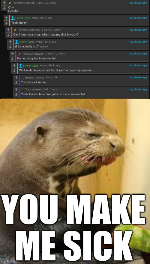 YOU MAKE ME SICK | image tagged in disgusted otter | made w/ Imgflip meme maker