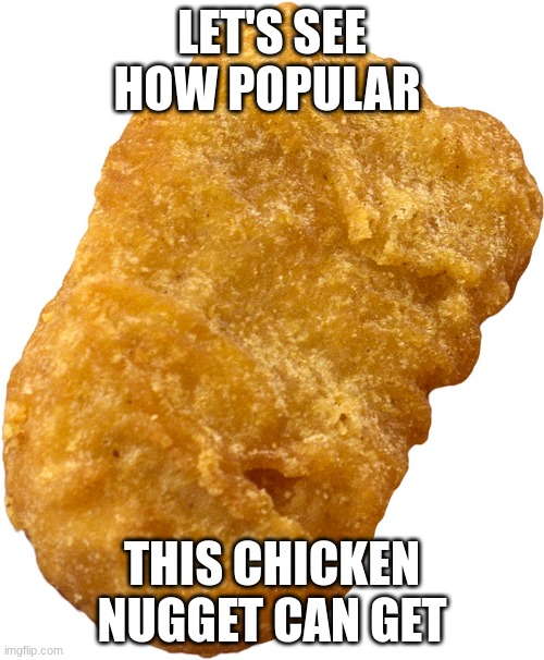 chicken nugget | LET'S SEE HOW POPULAR; THIS CHICKEN NUGGET CAN GET | image tagged in chicken nugget,memes | made w/ Imgflip meme maker
