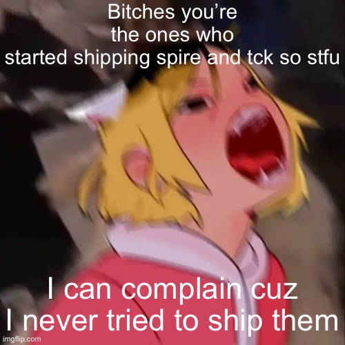 Le skrem | Bitches you’re the ones who started shipping spire and tck so stfu; I can complain cuz I never tried to ship them | image tagged in le skrem | made w/ Imgflip meme maker