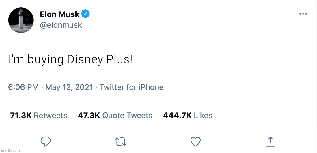 If he takes over Disney Worldwide | I'm buying Disney Plus! | image tagged in elon musk blank tweet,memes,funny,disney,elon musk | made w/ Imgflip meme maker