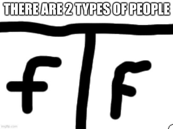 2 people | THERE ARE 2 TYPES OF PEOPLE | image tagged in theletterf | made w/ Imgflip meme maker