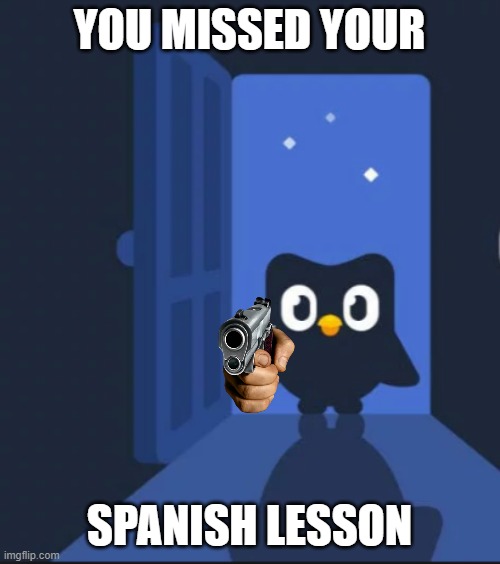 Duolingo bird | YOU MISSED YOUR SPANISH LESSON | image tagged in duolingo bird | made w/ Imgflip meme maker